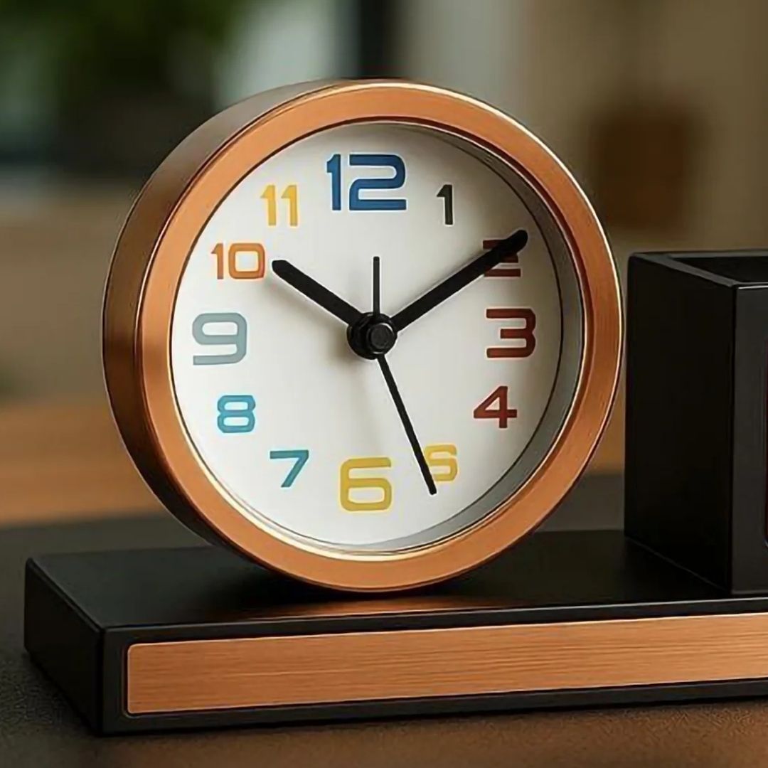1779692612_Rose Gold Desk Clock Pen Stand with Name Plate- 2